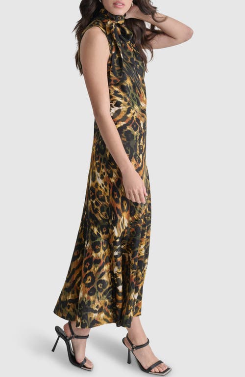 Shop Dkny Print Tie Neck Dress In Autumn Mix Animal