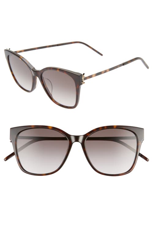 Saint Laurent 56mm Rectangular Sunglasses In Shiny Dark Havana/grey Grad