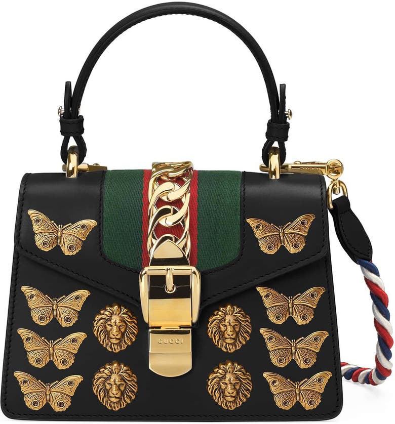 Gucci Mini Sylvie Animal Studs Leather Shoulder Bag | Nordstrom