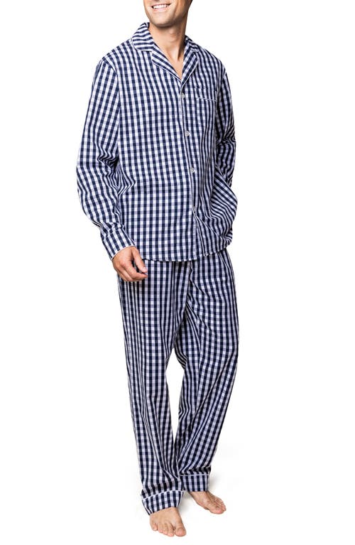 Men's Gingham Cotton Twill Pajamas in Navy