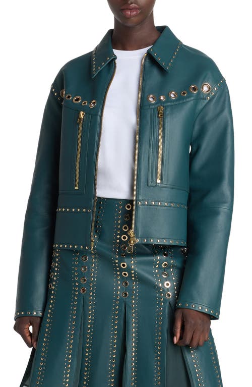 St. John Collection Embellished Leather Jacket Prussian Blue at Nordstrom,