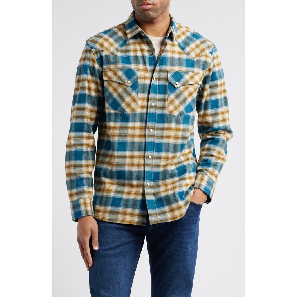 Pendleton Wyatt Plaid Cotton Snap-Up Shirt in Blue/Bronze Plaid