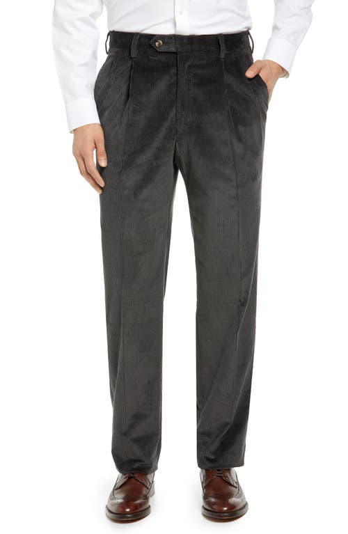 Berle Italian 8-Wale Luxury Corduroy Pleated Trousers Charcoal at Nordstrom,