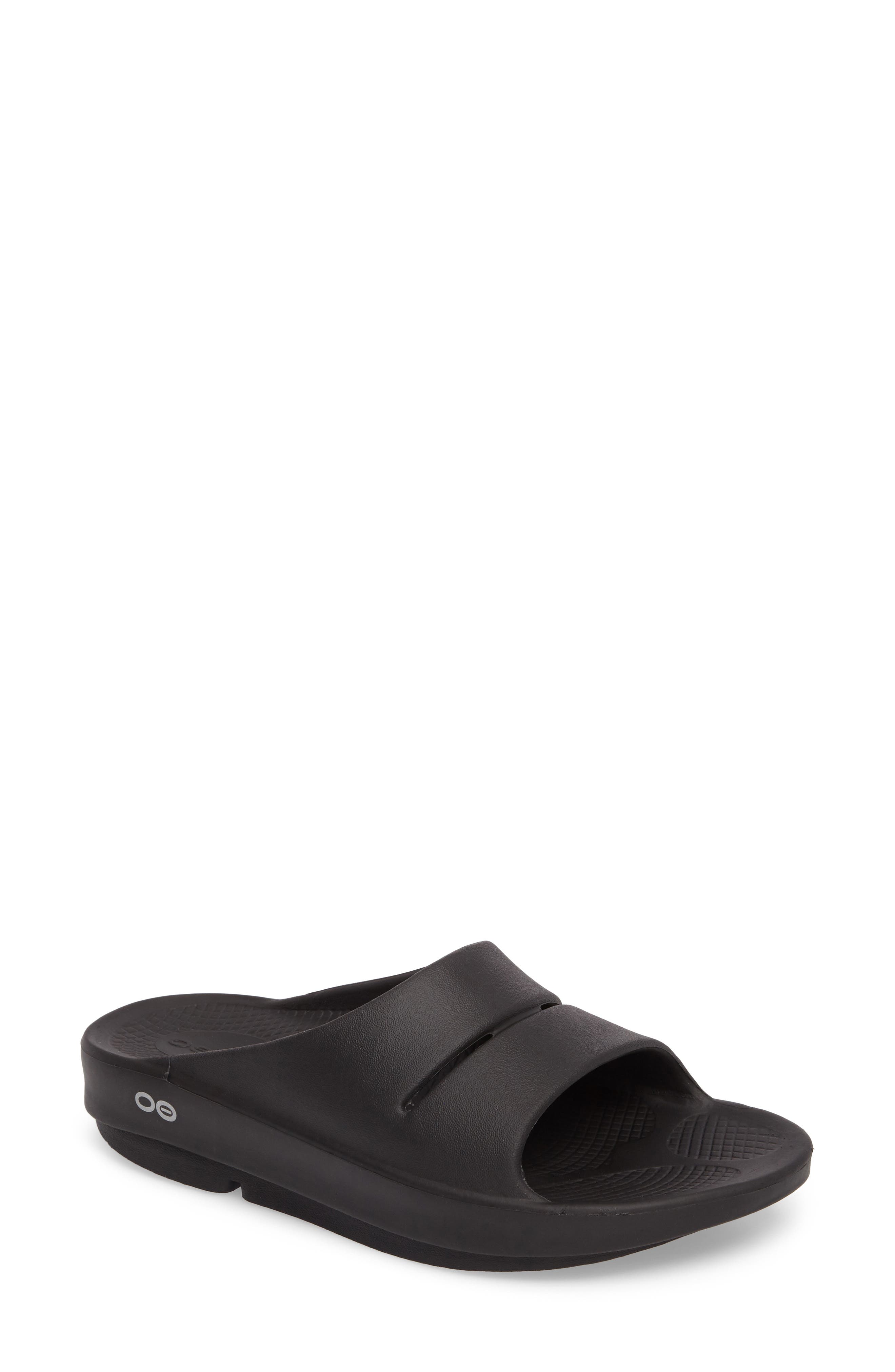Oofos Ooahh Slide Sandal In Black | ModeSens
