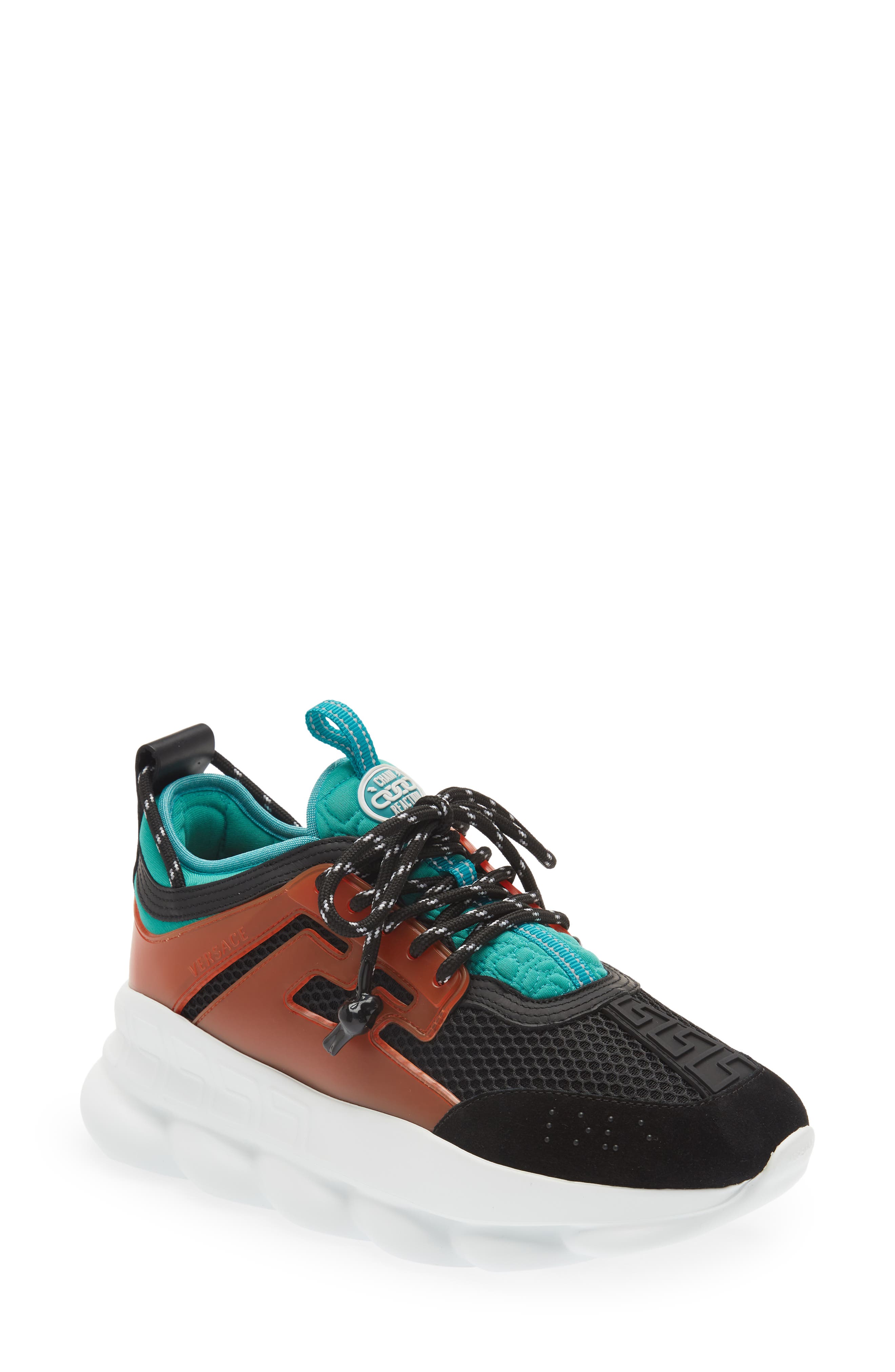 Versace The Chain Reaction Sneakers In Mesh And Leather in Green