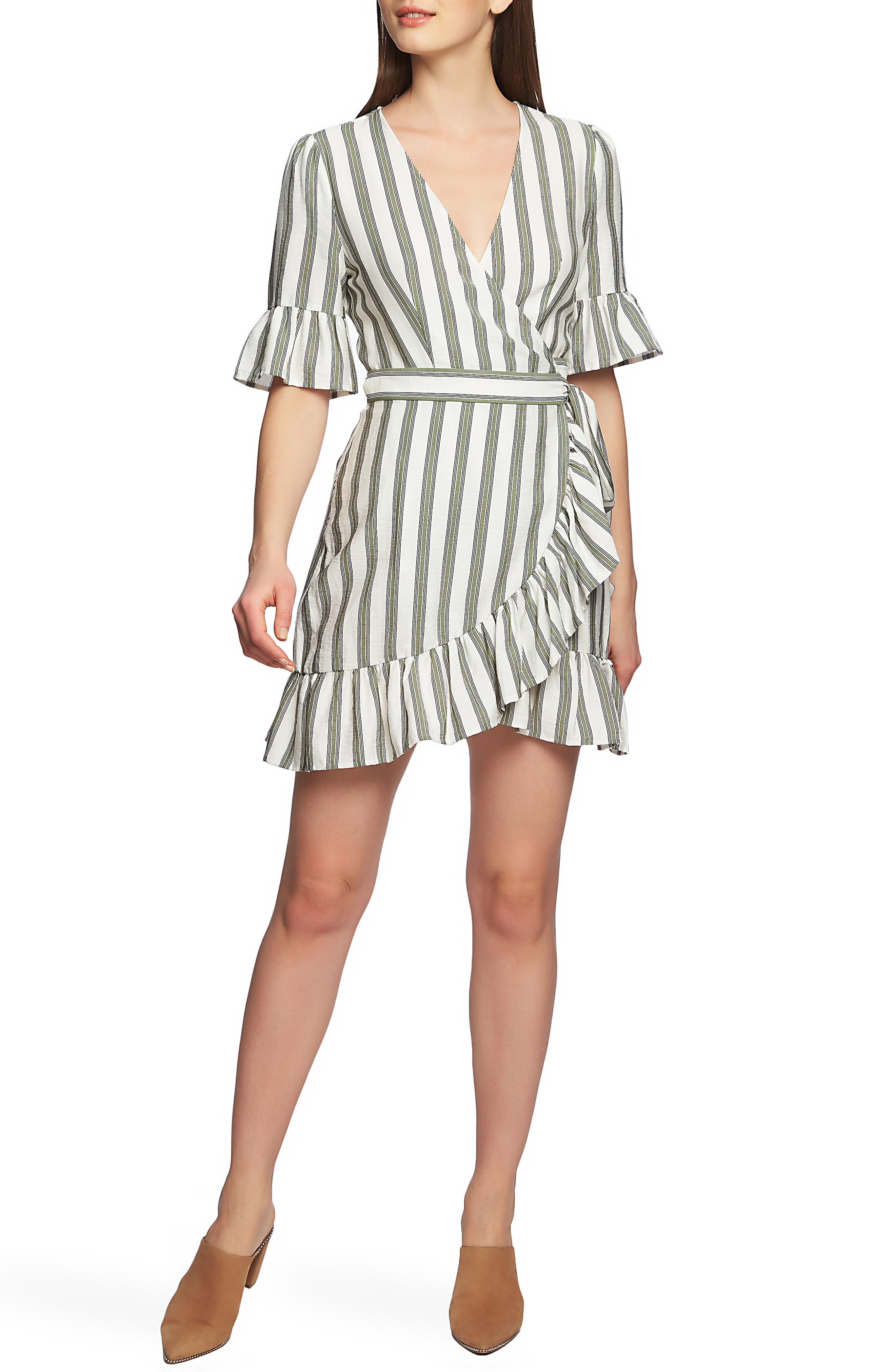 1.state Flounce Stripe Wrap Dress, Green