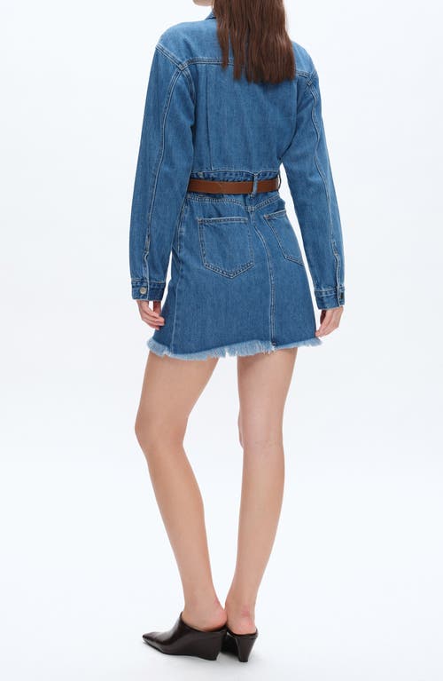 Bayeas Resa Long Sleeve Fray Hem Denim Mini Shirtdress In Medium Blue
