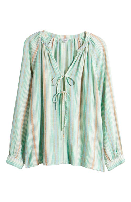 Shop Rails Brielle Stripe Tie Front Linen Blend Top In Seaview Stripe