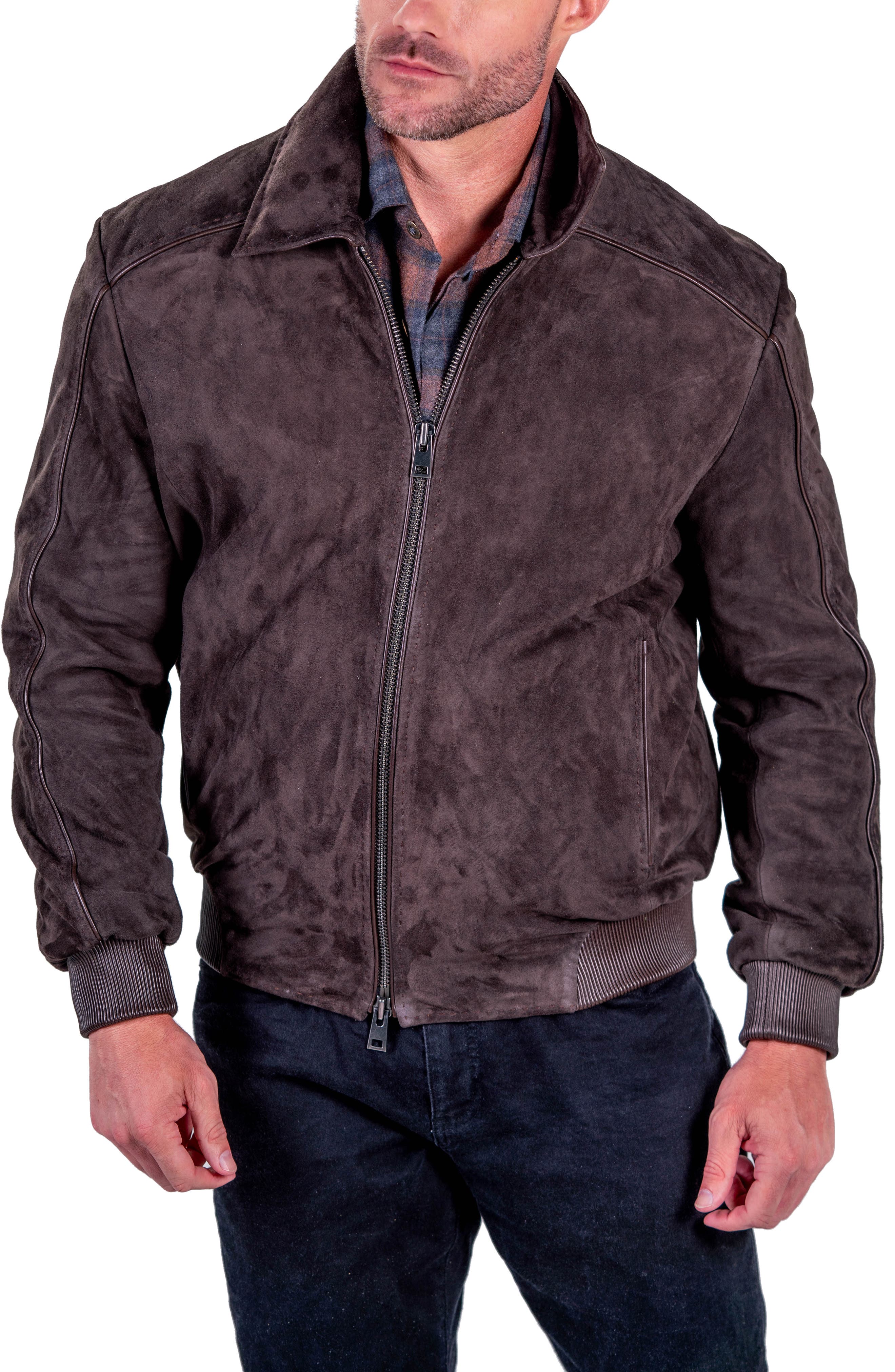 Comstock & Co. Paratrooper Water Resistant Reversible Leather & Nylon Bomber Jacket in Navy