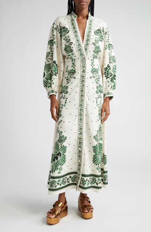 FARM Rio Forest Soul Long Sleeve Linen Blend Shirtdress Off-White at Nordstrom,