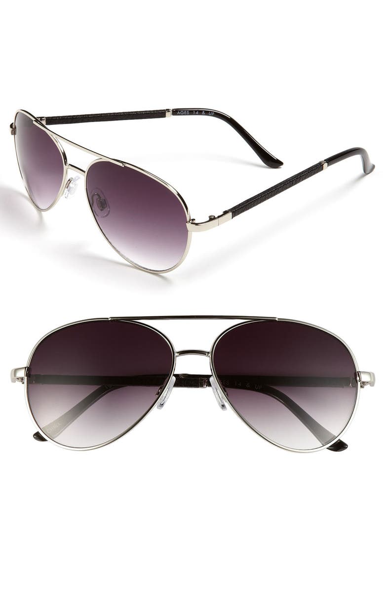 FE NY 56mm Aviator Sunglasses, Main, color, SILVER SNAKE LEATHER