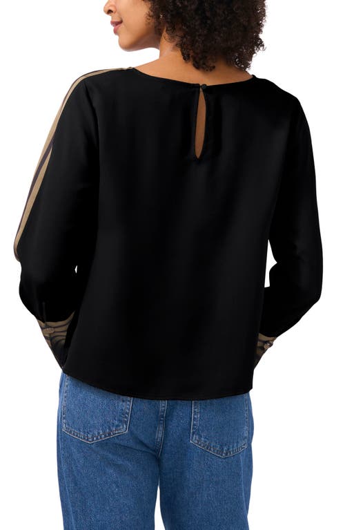 Vince Camuto Stripe Accent Boat Neck Top In Rich Black