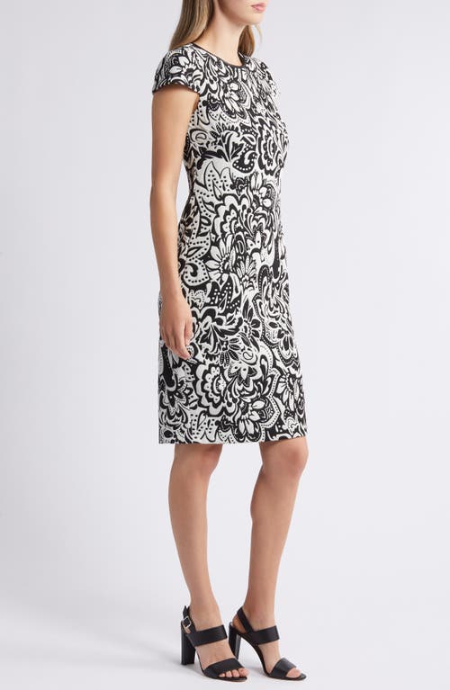 Shop Vince Camuto Floral Jacquard Knit Sheath Dress In Ivory/black