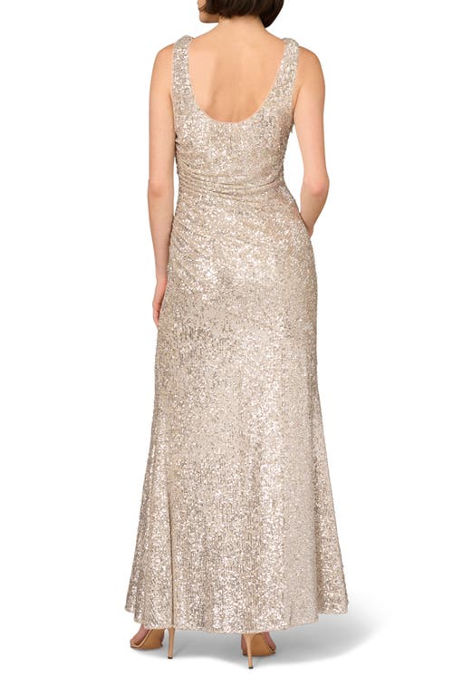 Shop Aidan Mattox By Adrianna Papell Ruched Stretch Sequin Gown<br> In Champagne/silver