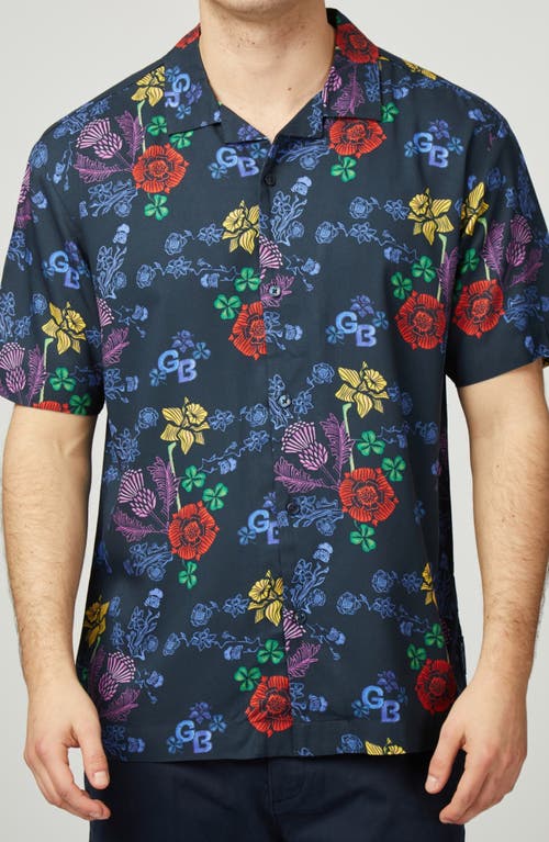 Ben Sherman GB Floral Regular Fit Camp Shirt Dark Navy at Nordstrom,