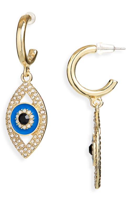 Pavé Crystal & Enamel Evil Eye Drop Earrings in Gold