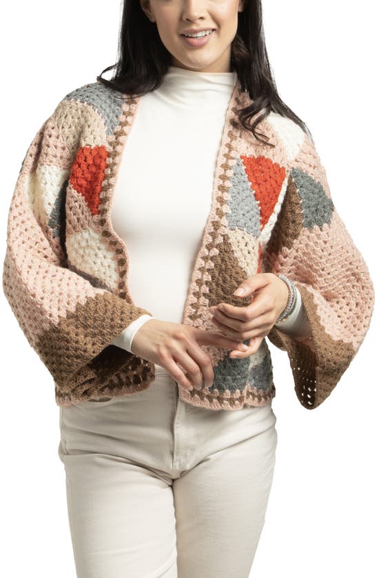 Saachi Geometric Crochet Short Jacket In Taupe