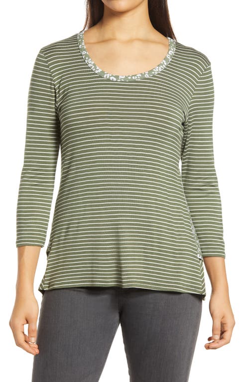 Loveappella Leopard Stripe Peplum Top In Olive/ivory