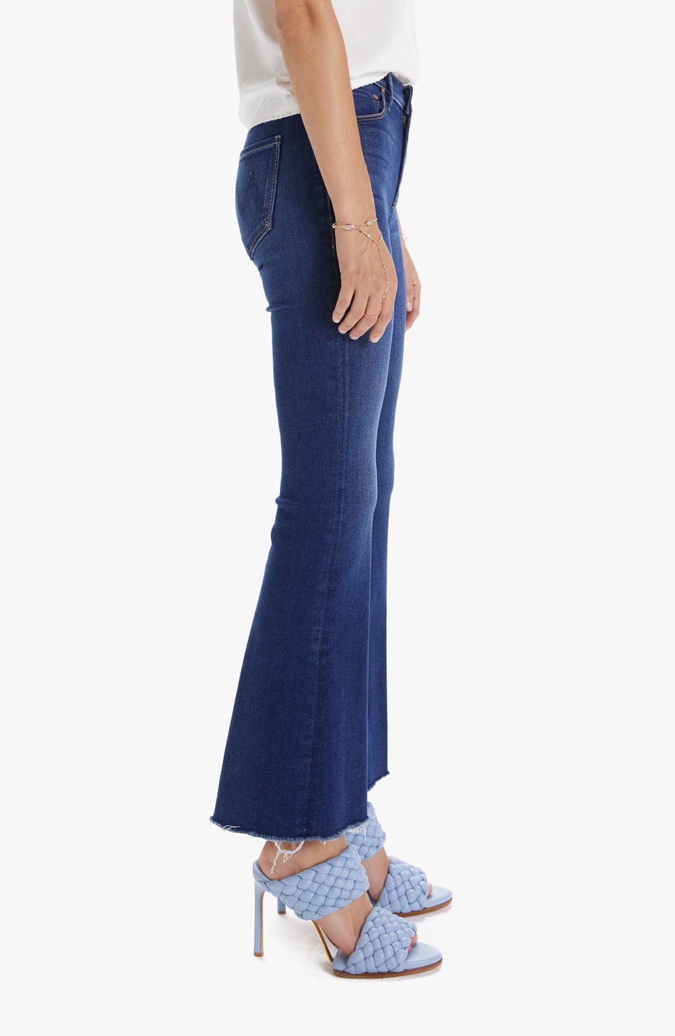 mother frayed flare jeans