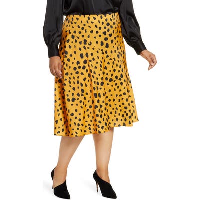 Plus Size R29 X Eloquii Animal Print Satin Skirt, Yellow