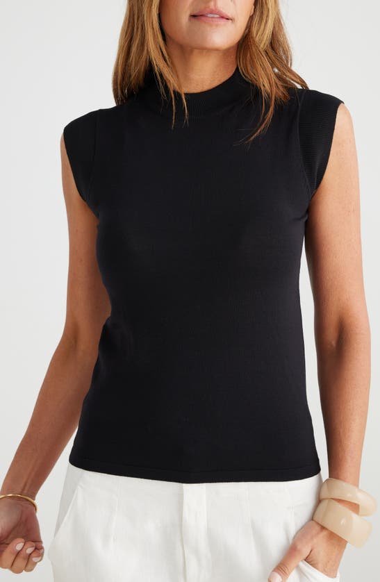 Shop Brave + True Paula Mock Neck Cap Sleeve Sweater In Black