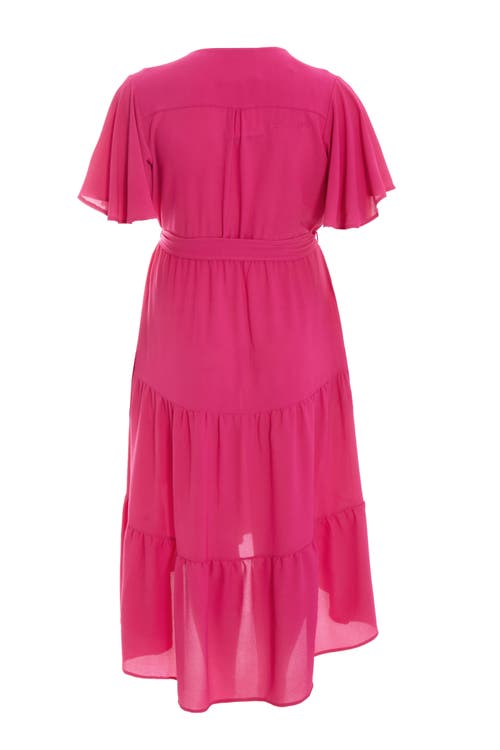 Shop Quiz Crepe Tiered Wrap Dip Hem Dress In Pink