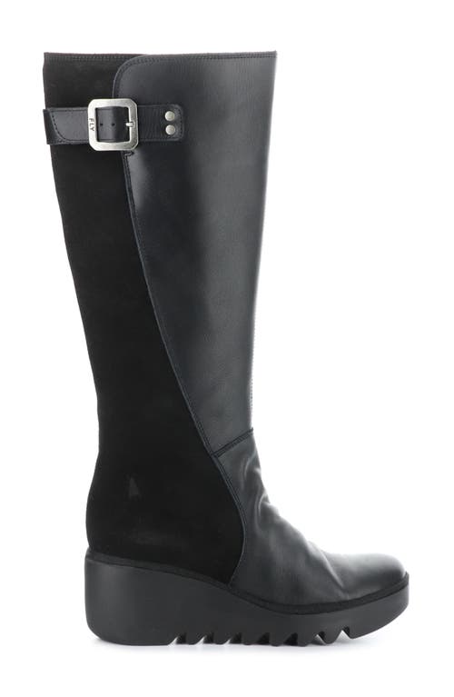 Shop Fly London Befy Knee High Platform Wedge Boot In Black Dublin/oil