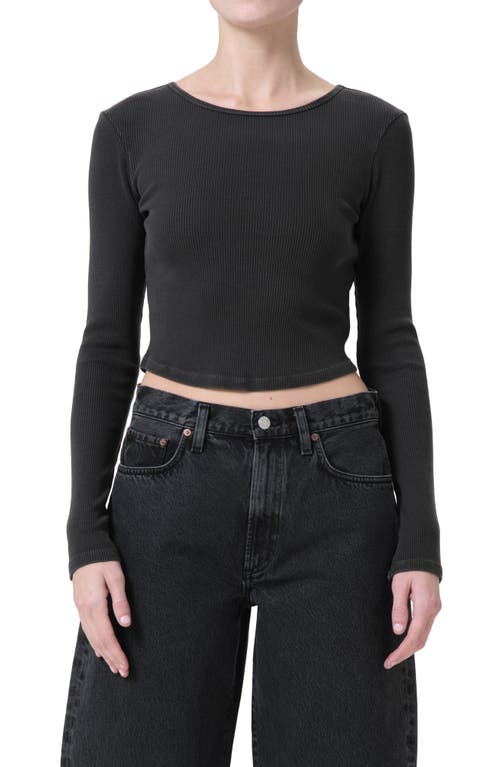 Shop Agolde Nova Long Sleeve Crop Rib T-shirt In Marker