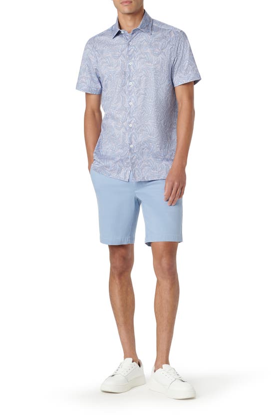 Shop Bugatchi Milo Ooohcotton® Print Short Sleeve Button-up Shirt In Air Blue