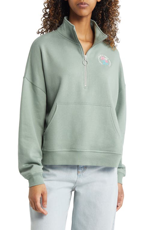 Vinyl Icons Embroidered LA Flowers Quarter Zip Pullover in Olive