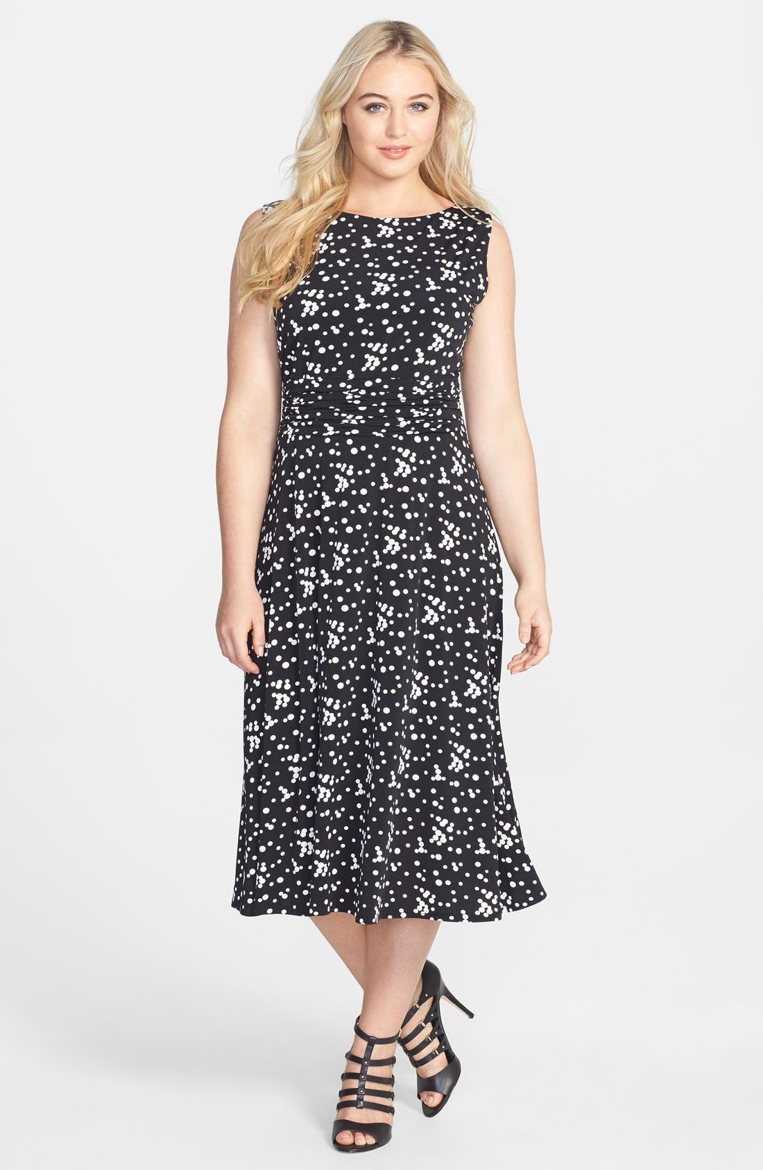 Jessica Howard Print Ruched Waist Stretch Knit Midi Dress (Plus Size