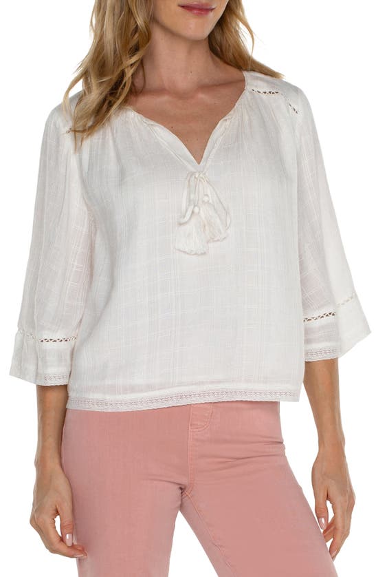 Shop Liverpool Los Angeles Shirred Tie Neck Top In Off White