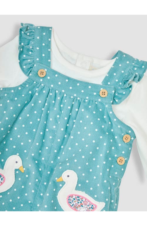 Shop Jojo Maman Bébé Jojo Maman Bebe Duck Appliqué Dot Print Corduroy Overalls & Pointelle T-shirt Set In Duck Egg