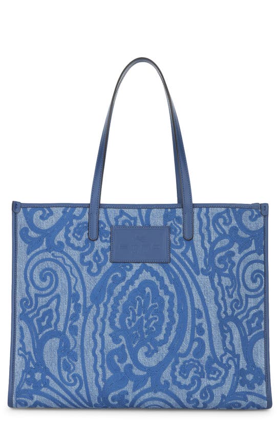 Large Paisley Jacquard Tote Bag in Blue - Etro