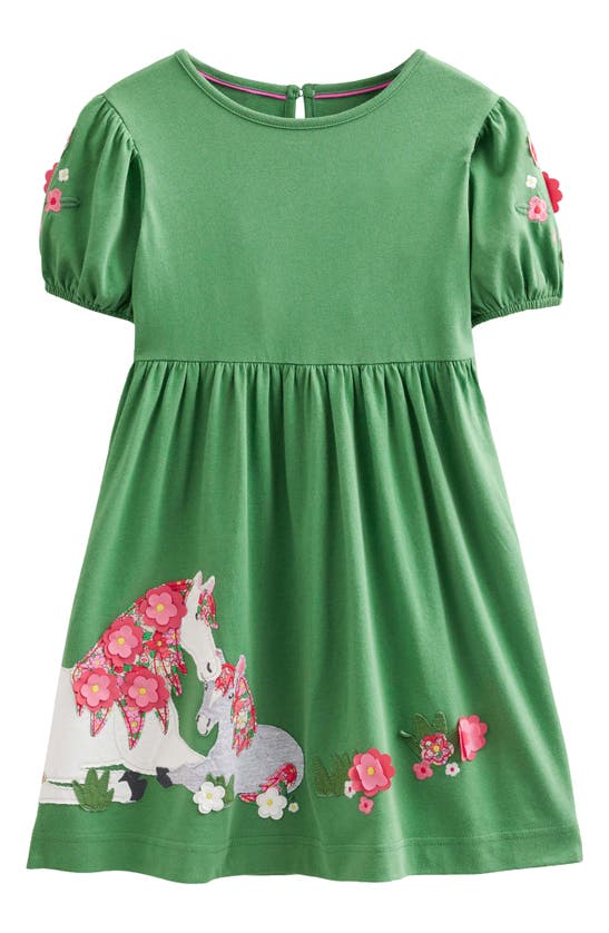 Mini Boden Kids' Appliqu Cotton Dress In Green Horses | ModeSens