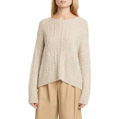 Vince Open Cable Knit Wool & Cashmere Blend Sweater, Ivory