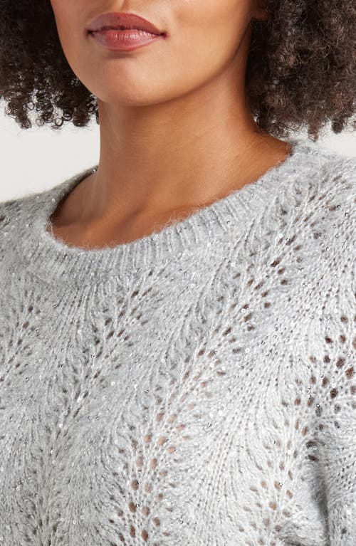 Shop Vince Camuto Sequin Pointelle Sweater In Silver Hthr