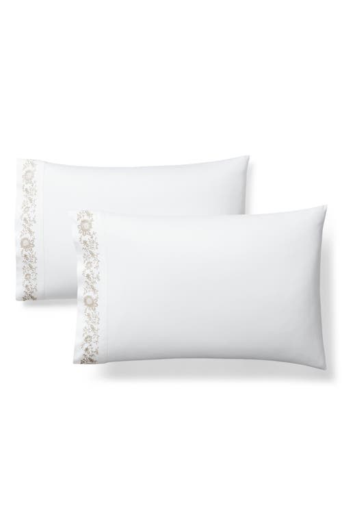 Ralph Lauren Eloise Set of 2 Embroidered 624 Thread Count Organic Cotton Pillowcases in True Platinum at Nordstrom