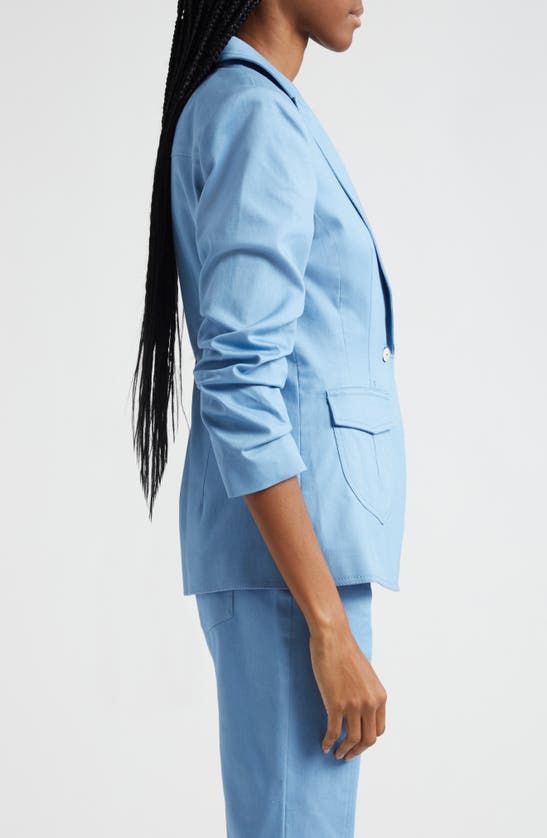 Shop Cinq À Sept Louisa Ruched Sleeve Blazer In Blissful Blue
