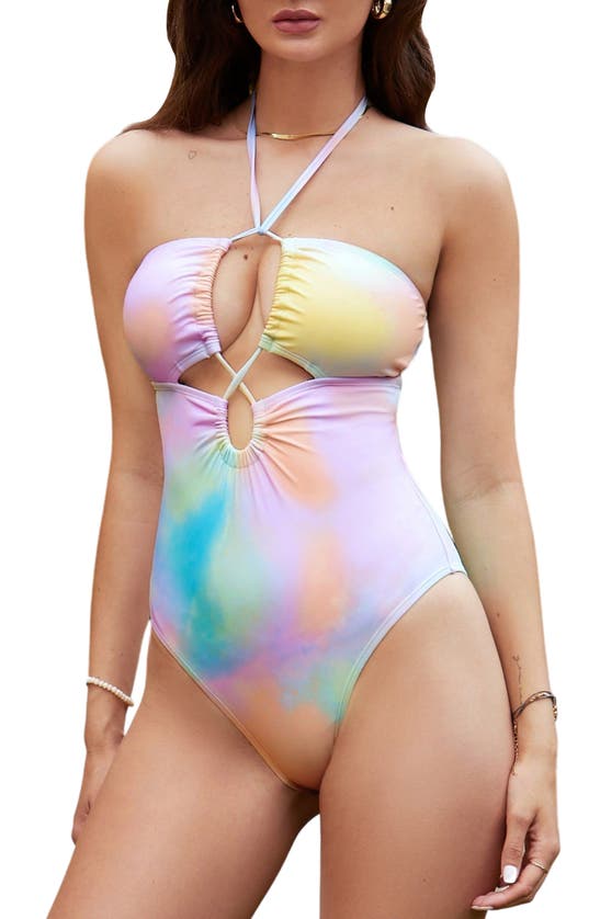 Shop Cupshe Tie Dye One-piece Swimsuit In Ivory Multi