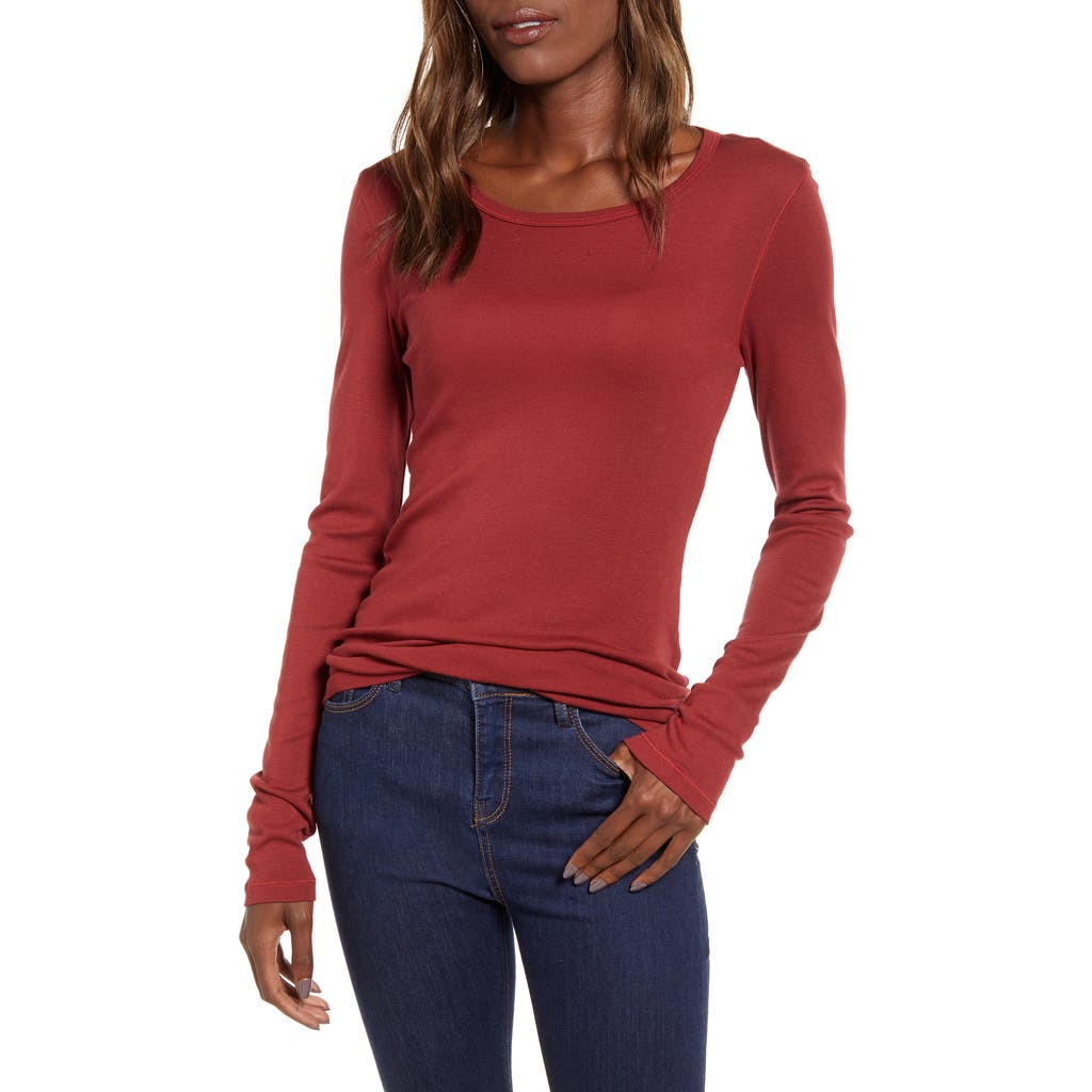 Splendid Classic Long Sleeve Crewneck T-shirt In Red