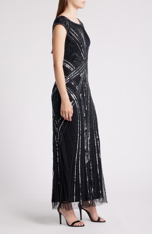 Shop Pisarro Nights Embellished Cap Sleeve Gown In Black