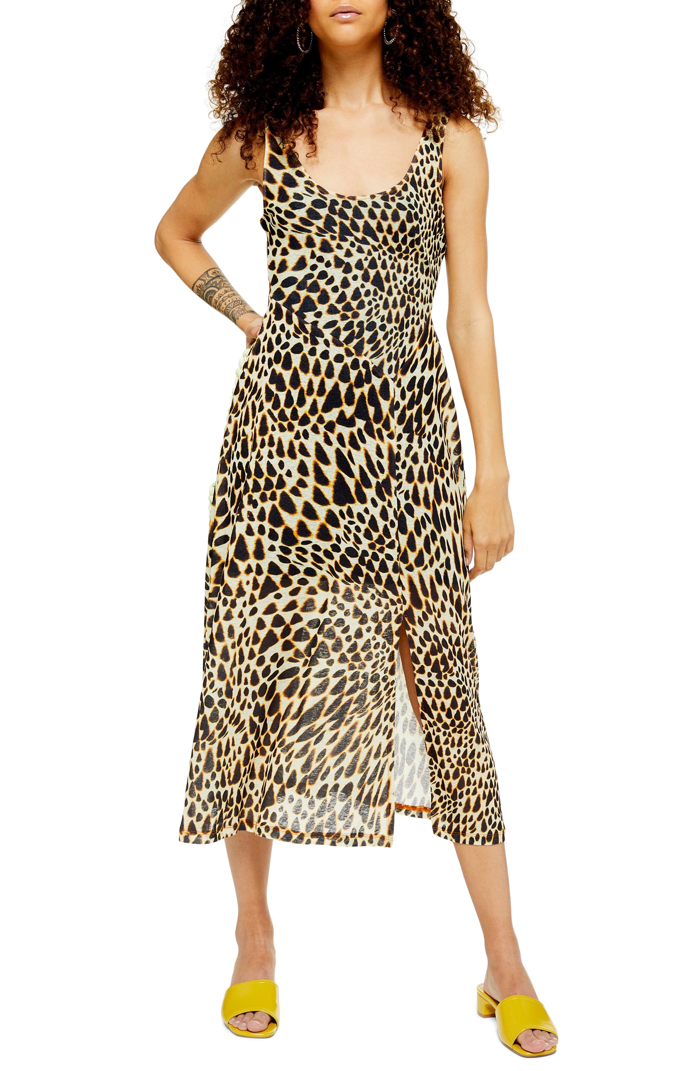 Petite Topshop Animal Mesh Sleeveless Midi Dress