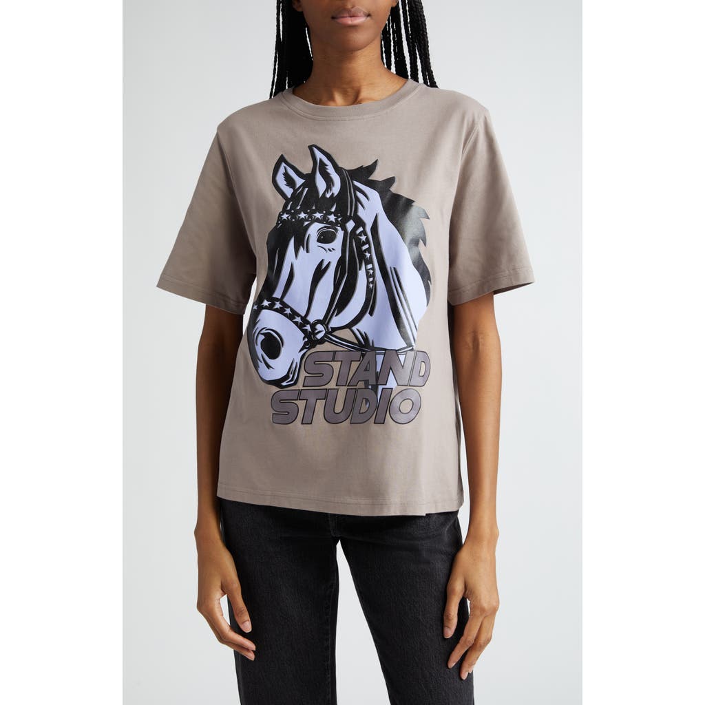 Stand Studio Hallie Organic Cotton Oversize Graphic T-shirt In Mouse Grey/stallion