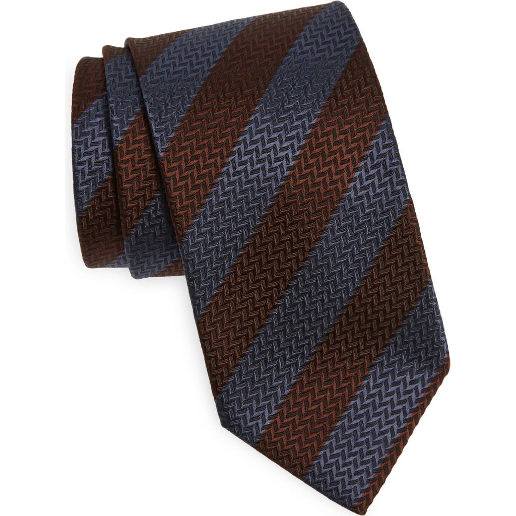 Brioni Repp Stripe Silk Tie In Brown