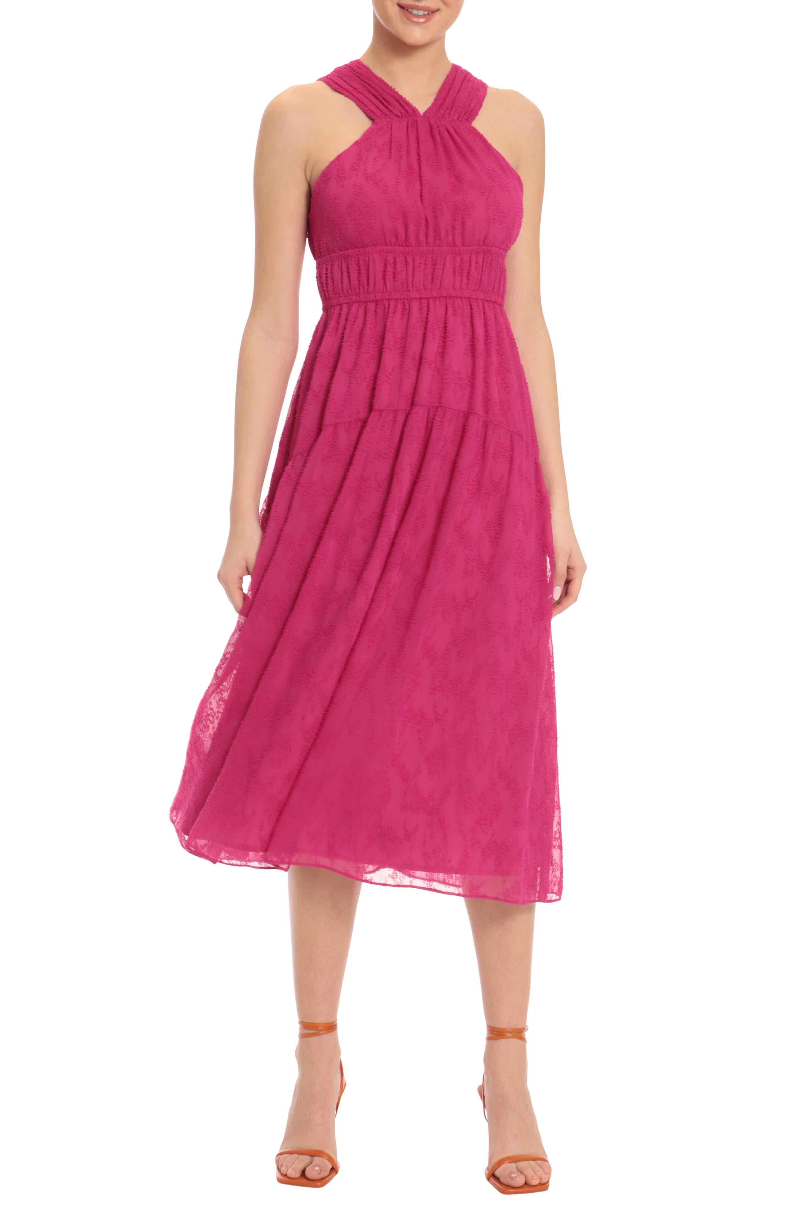 Maggy London Clipdot Halter Midi Dress 