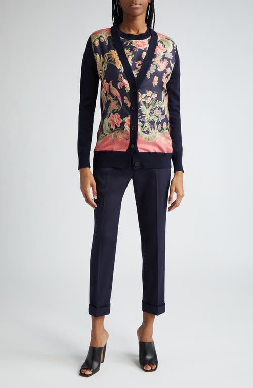 Shop Etro Mixed Media Silk & Wool Sweater In Coral/navy