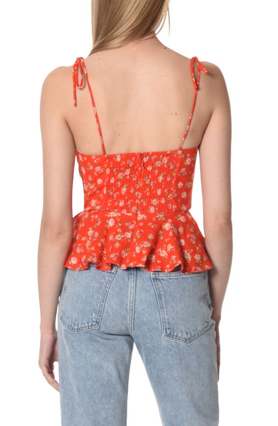 Shop Wayf Escape Print Tie Strap Peplum Camisole In Red Roses