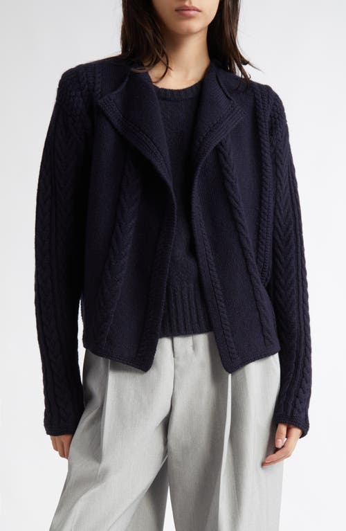 Shop Johnstons Of Elgin Aran Waterfall Collar Cashmere Cable Stitch Cardigan In Dark Navy