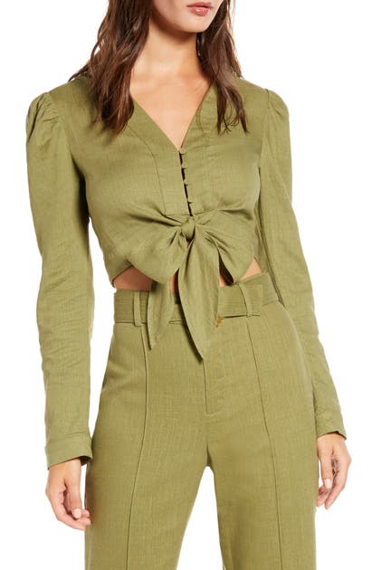 Click to view more detailed imagery on our partner's website English Factory Puff Sleeve Crop Top In Green